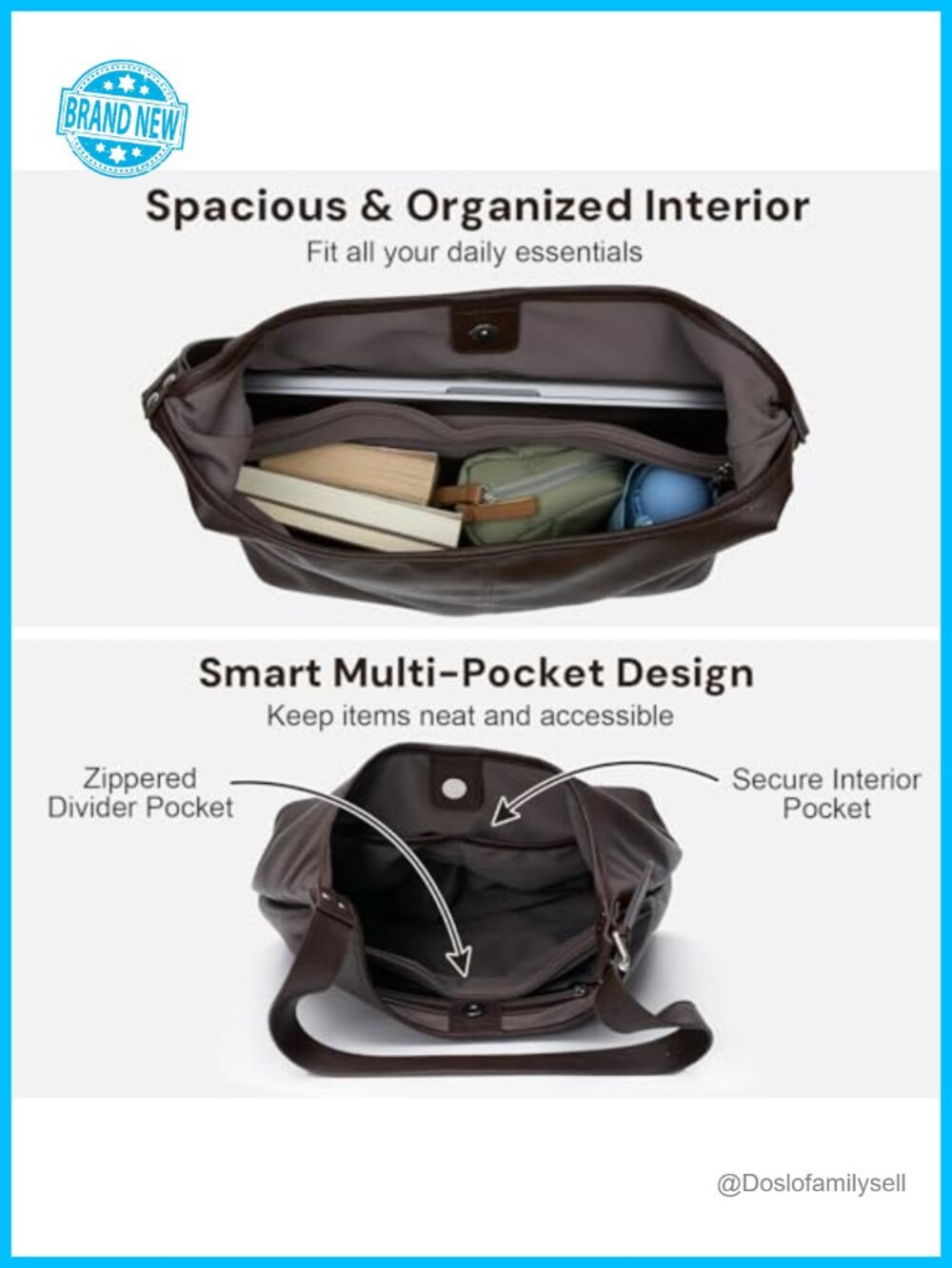 Vegan Leather Slouchy Hobo Tote with Matching Pouch, Laptop Shoulder Bag - Picture 2 of 6
